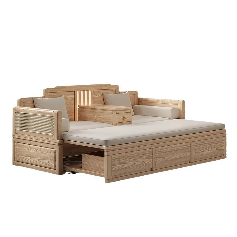 LH new Chinese-style all-solid wood push-pull Arhat bed small apartment storage bed simple sofa bed