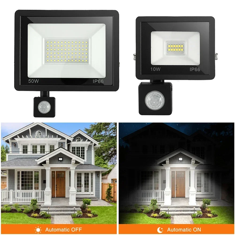 Lampu sorot LED Sensor gerak, lampu dinding luar ruangan lampu putih 50W 30W 20W 10W IP66 tahan air LED untuk taman