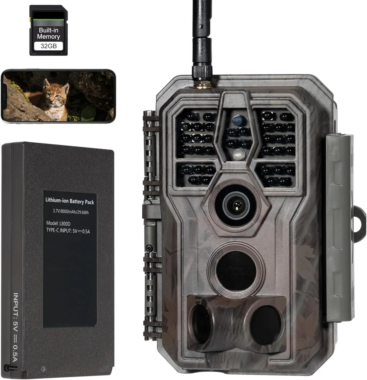 

WiFi Trail Camera 8000mAh Battery 32GB Built-in Memory No-Glow Night Vision Motion Activated