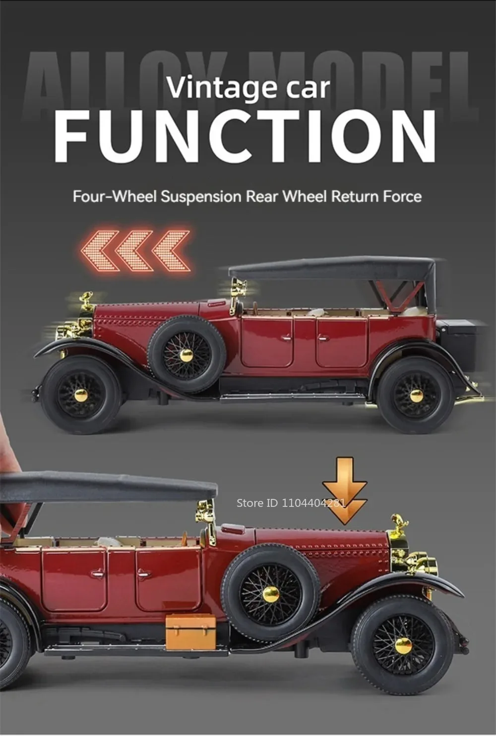 1:24 Phantom 300SL Legierung Diecast Vintage Auto Miniatur Modell Spielzeug Sound Licht Zurückziehen Türen Geöffnet Ornament Kinder Festival Geschenk – Detail 7