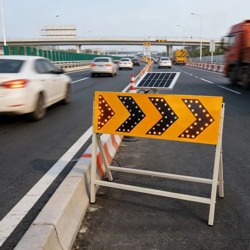 Detachable aluminum road construction traffic sign with left/right arrows, 1200x400 LED solar flashing double arrow indicator