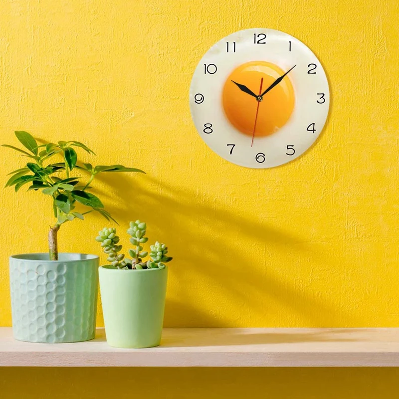 Fried Egg Poached Egg Wall Clock Egg Yolk Clock Digital Pointer Clock Canteen Restaurant Creative Acrylic Wall Clock