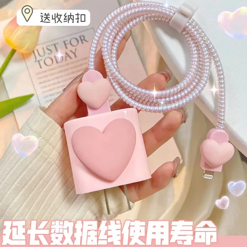 Pink Love Bow Charging Data Cable Protector Winder Accessories for IPhone 18/20w for IPhone 14 13 12 Charger Protective Cover