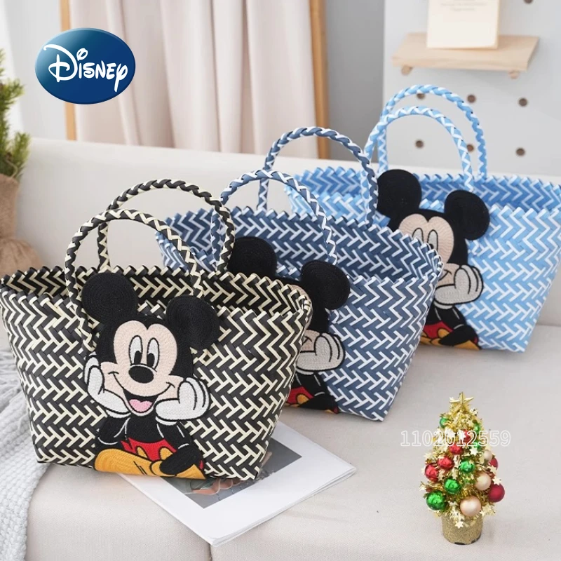 Disney Mickey Neue Gewebte Handtasche Cartoon Nette Gewebte frauen Schulter Tasche Mode Lässig Lagerung frauen Tasche Große Kapazität