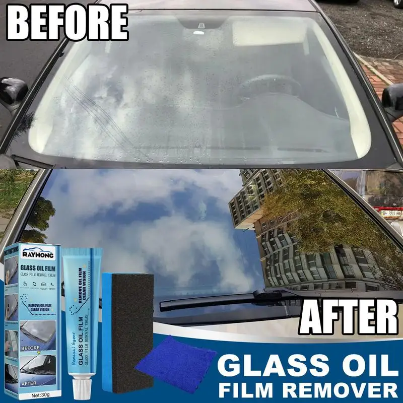 Universal Car Glass Cleaning Paste Auto Glass Polishing Glass Oil Film Remover Car Front Windshield With Sponge Cleaning Liquid