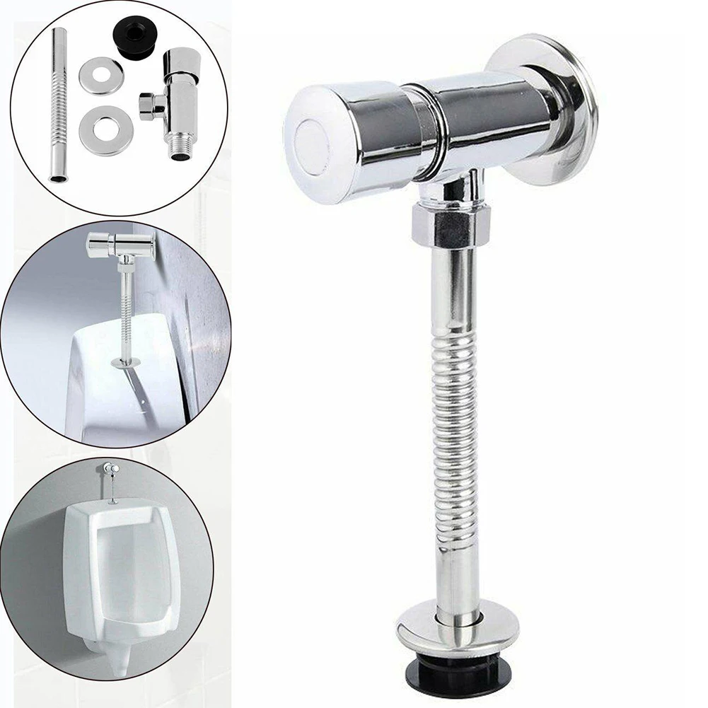 Toilet Flush Valve Urinal Pressure Flush Toilet Urinal Exposed 1/2 Inch Alloy Urinal Flush Valve Accessories DN15/20mm Silver