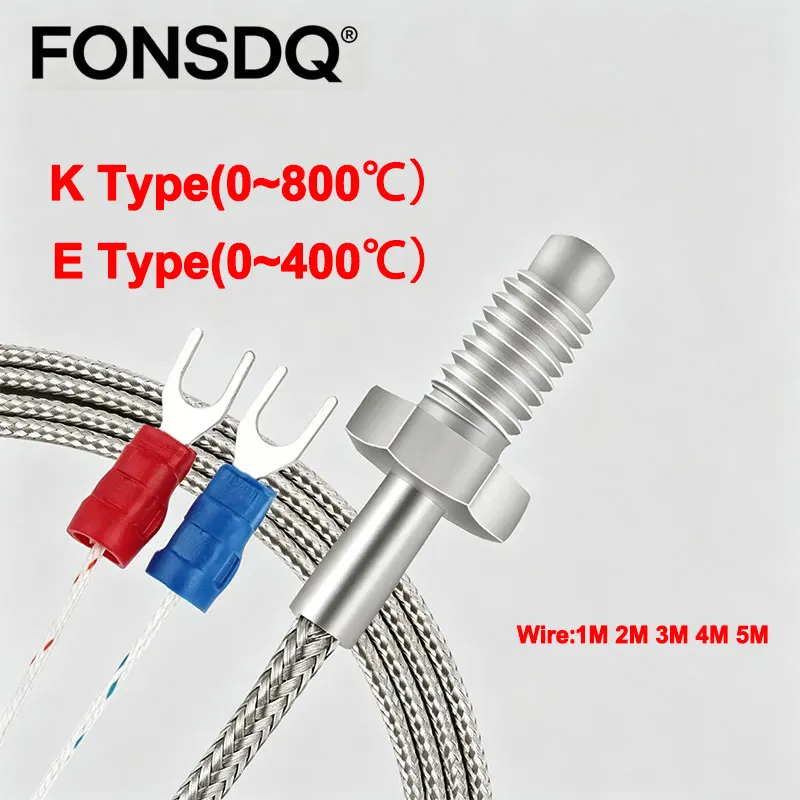 

M6 Screw Type K/E Type Thermocouple Temperature Sensor Probe 1M 2M 3M 4M 5M Wire for Industrial Temperature Controller