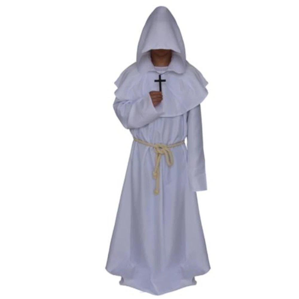 Halloween Medieval Hooded Robe Plague Doctor Costume Mask Hat For Men Monk Cosplay Steampunk Priest Horror Wizard Cloak Cape