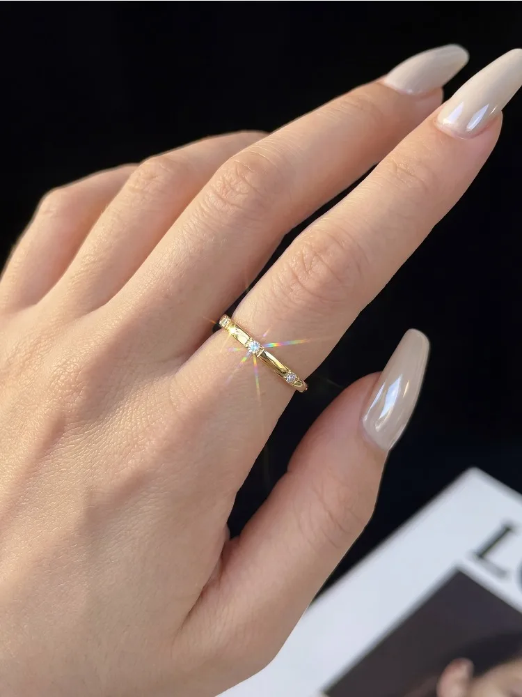Women's Real Moissanite Diamond Round Shiny Stacked Ring