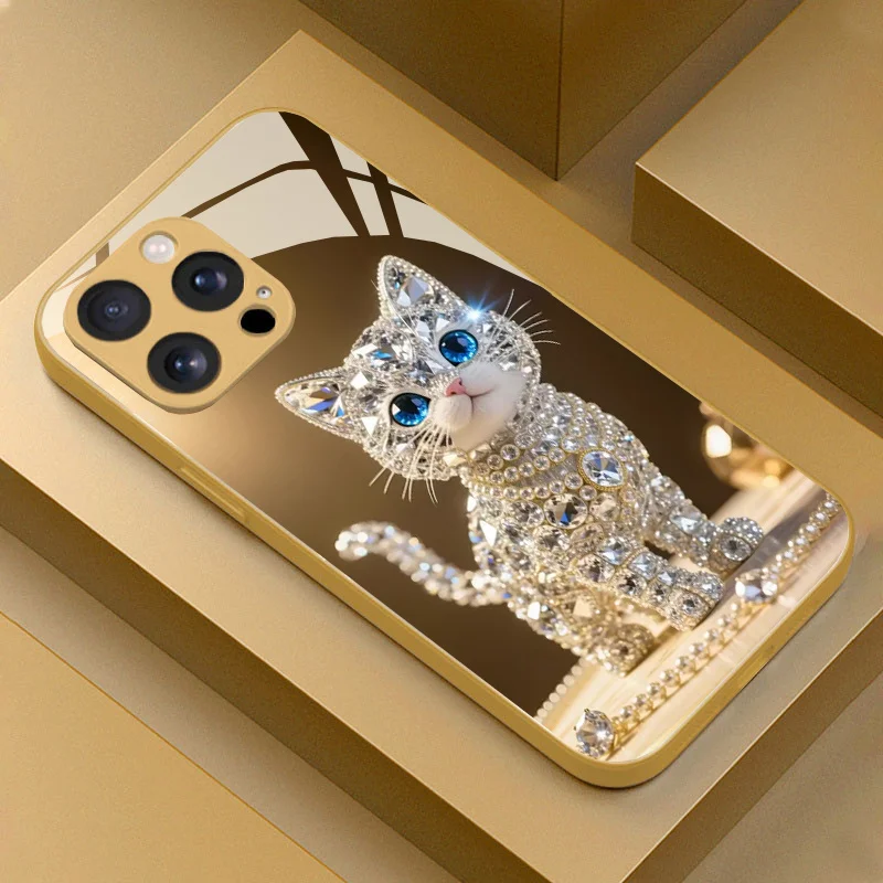

Diamond Kitten Luxury Ornament Glass Design Suitable for Iphone for iPhone 17/1615/14/13/12/11/11Pro Anti-drop protection
