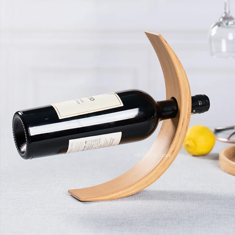 Creative Wooden Balance Red Wine Rack, Bamboo Wine Decoration, Village Club Display Stand, Wine Bottle Rack