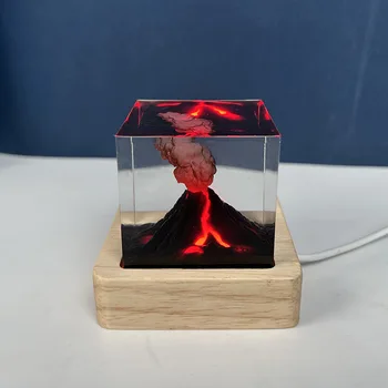 مصباح طاولة راتنج مكعبات للكائنات الحية ، مصباح ديكور فني إبداعي ، موضوع إمبيرسيون بركان ، ضوء ليلي ، شحن يو إس بي ، 5 من أنواع الكائنات الحية