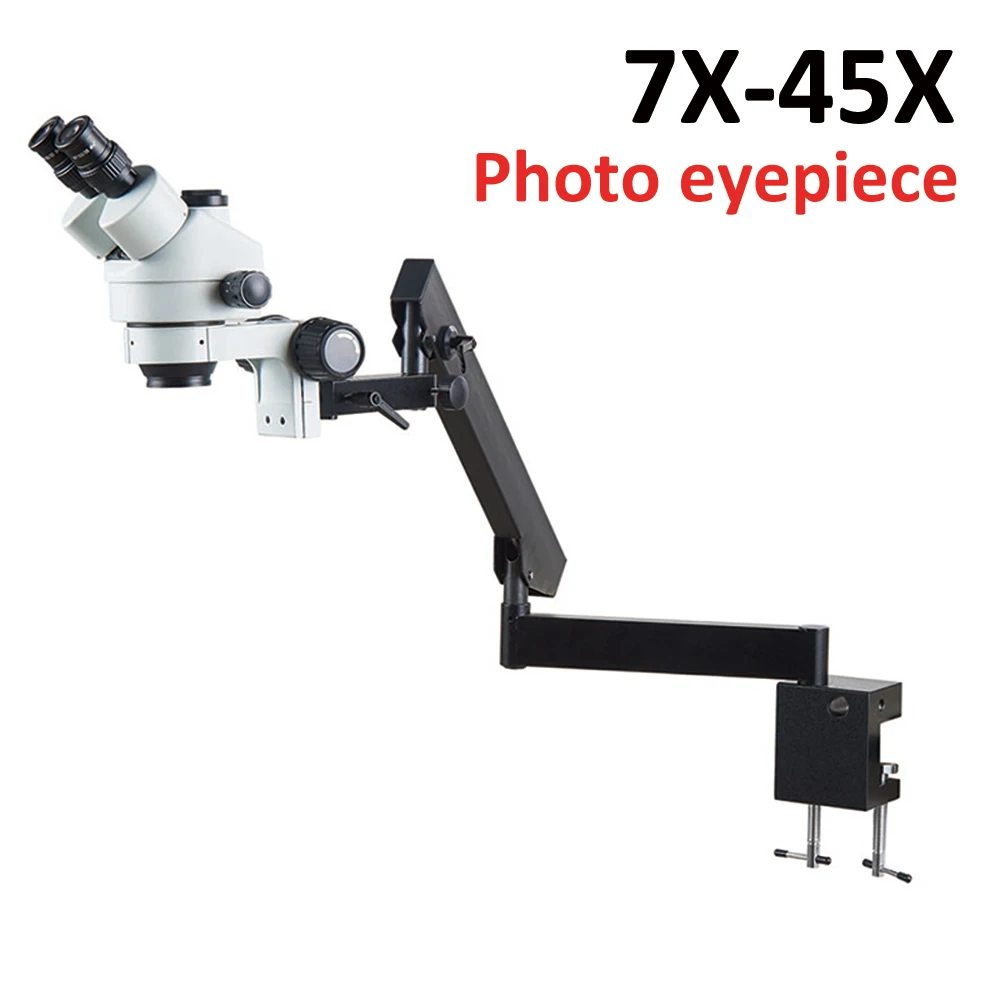 Rocker Type Gimbal Continuous Zoom Microscopio Long Arm Clip Joint Omnidirectional  Trinocular Stereo Microscope