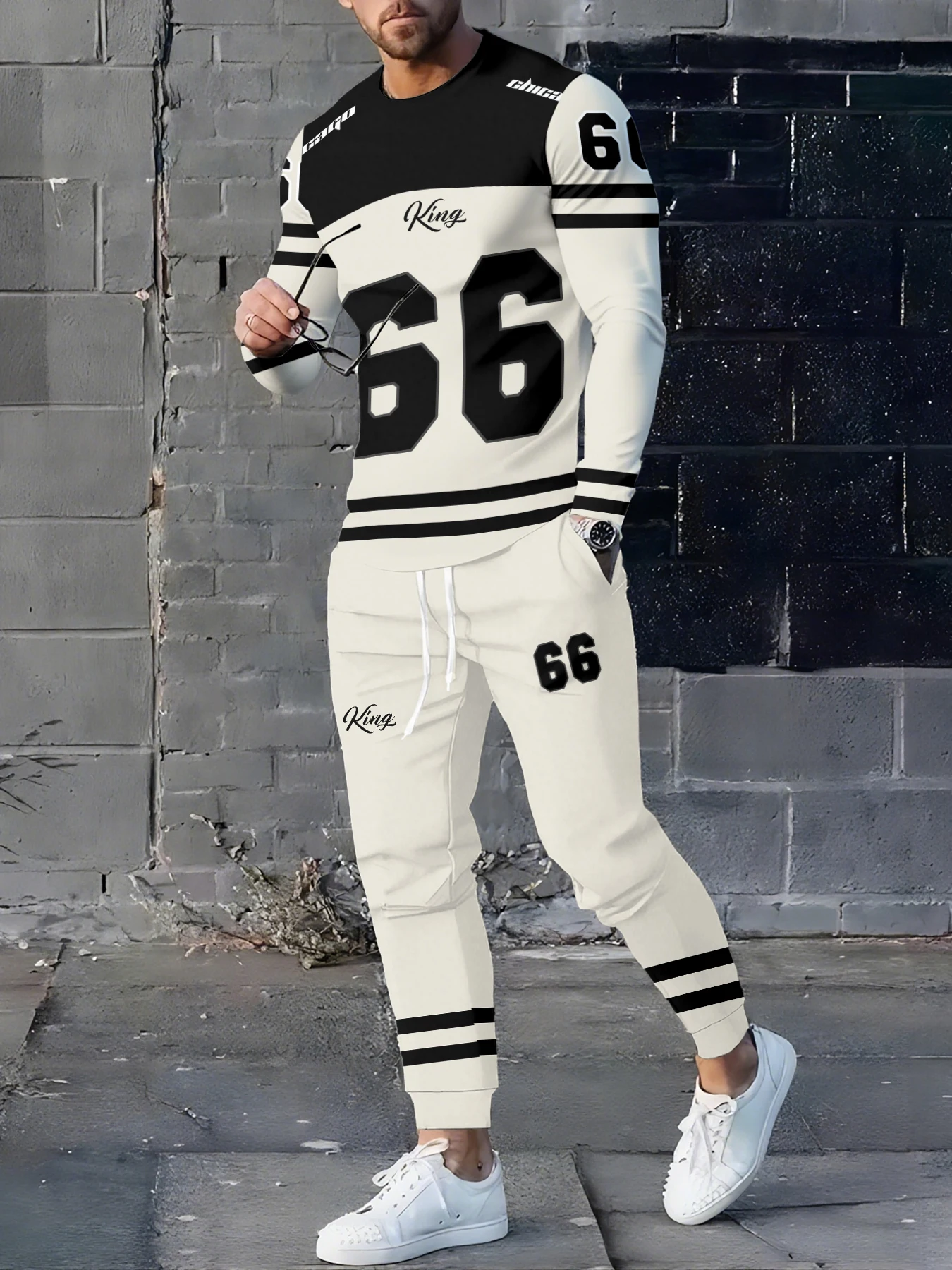 New Spring And Autumn Men's Long Sleeve T-shirt And Long Pants Set Daily Street Men's Fashion Long Sleeve T-shirt