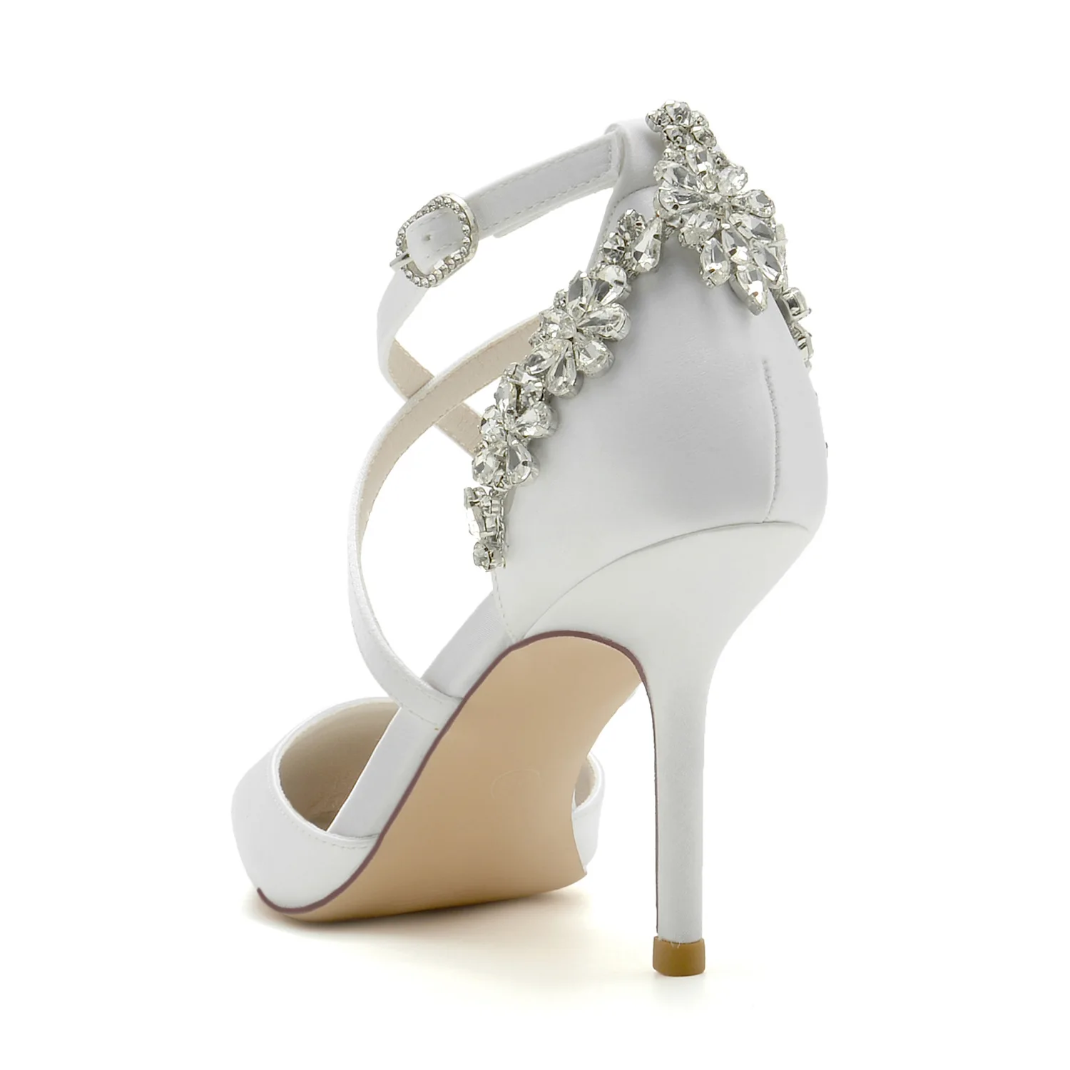 High Heel Pointed Back Bag Rhinestone Cross Buckle Wedding Shoes Bride Shoes.