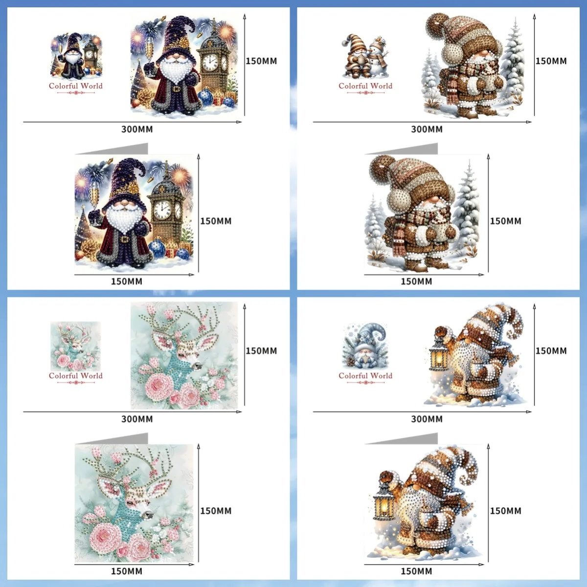 6-Piece Diamond Painting Set Greeting Card Christmas Pattern Paper Material Christmas Eve Souvenir Blessing Card, Christmas Gift