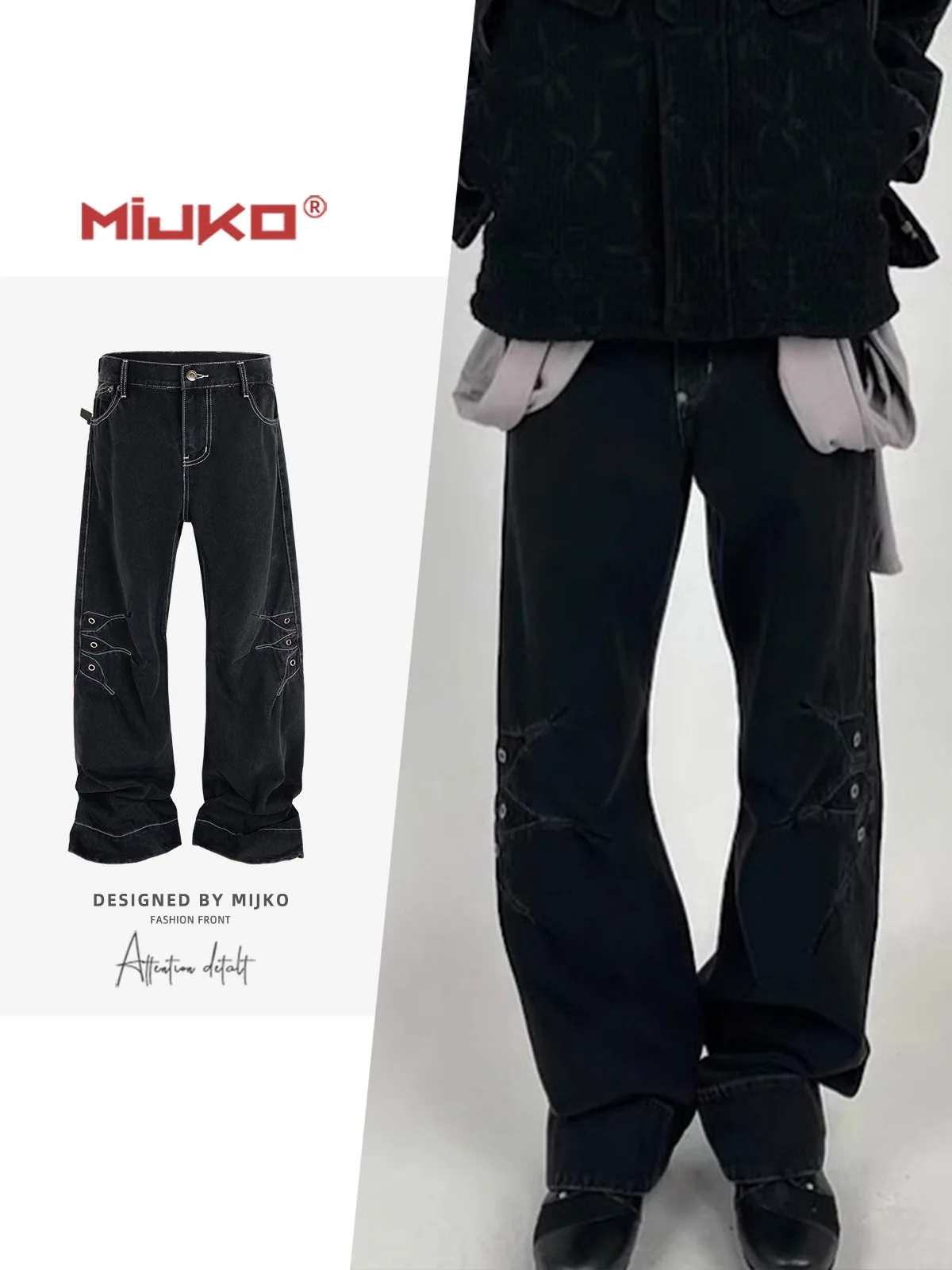 

MIJKO American Style Knife Edge Jeans Men's Spring Autumn Trendy Long Straight Hip Hop Floor Length Pants TJ135
