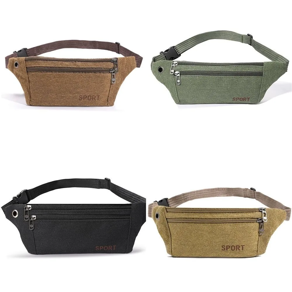 Fashion Multi-Pockets Fanny Pack Canvas Coins Running Bags Phone Satchel