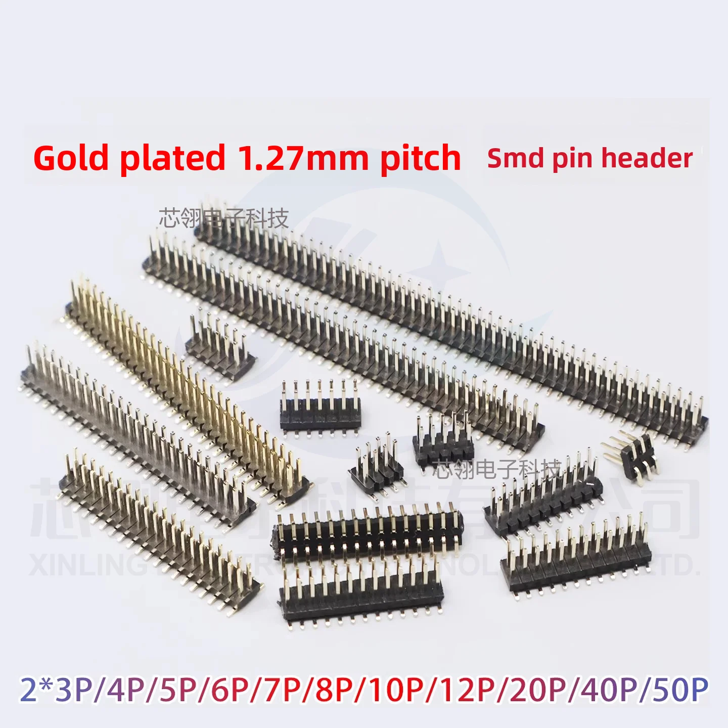 10PCS gold-plated 1.27mm Strip Double Row Male Pin Header Connector 1.27SMD SMT Pinheader Socket 2*3/4/5/6/7/8/10/12/15/-50Pins