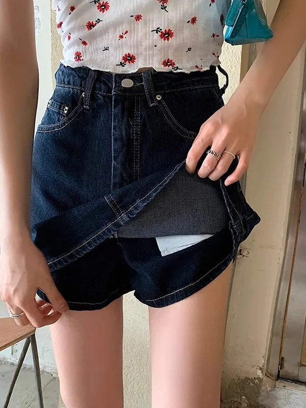 

High Waist Vintage Skirt Women's Summer New Style plus Size Design Casual Straight Leg Jeans Short Length Wear Resistant