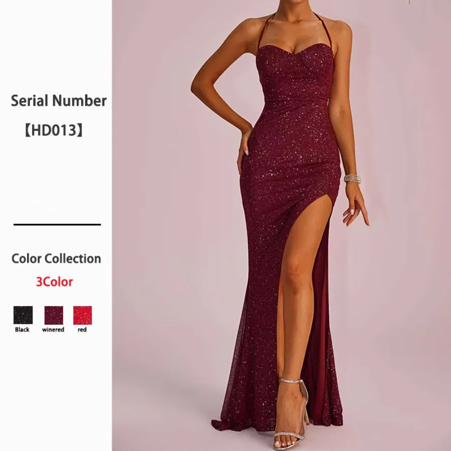 

【New Arrival】Women's Burgundy Sequin Mermaid Prom Dress, Spaghetti Strap Sweetheart Neck, High Slit Formal Evening Gown