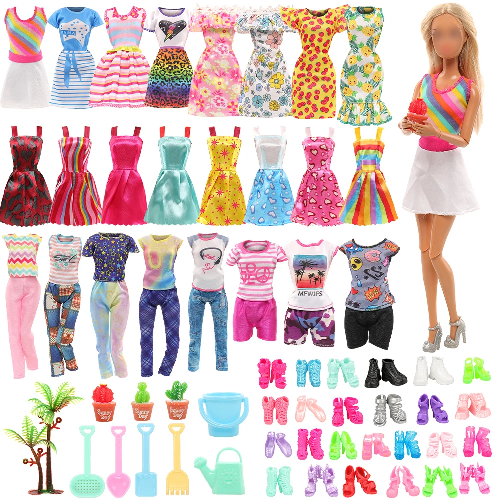 Barwa Fashion Style 33 Pieccs=4 Skirts+4 Tops And Pants+5 Suspender Skirts+10 Shoes+7 Planting Tools+3 Plant For Dollhouse Game