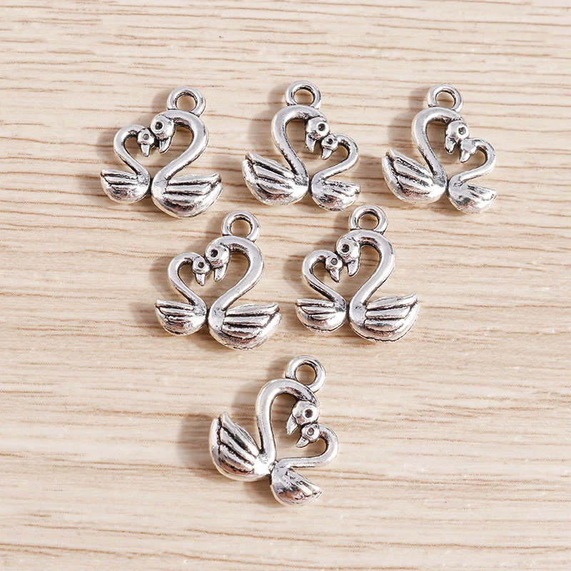 Tusember 30 Stück 13*15mm Legierung Schwanenpaar-Anhänger für Halsketten Ohrringe Handgemachte Modeschmuck-Herstellung Zubehör – Detail 5