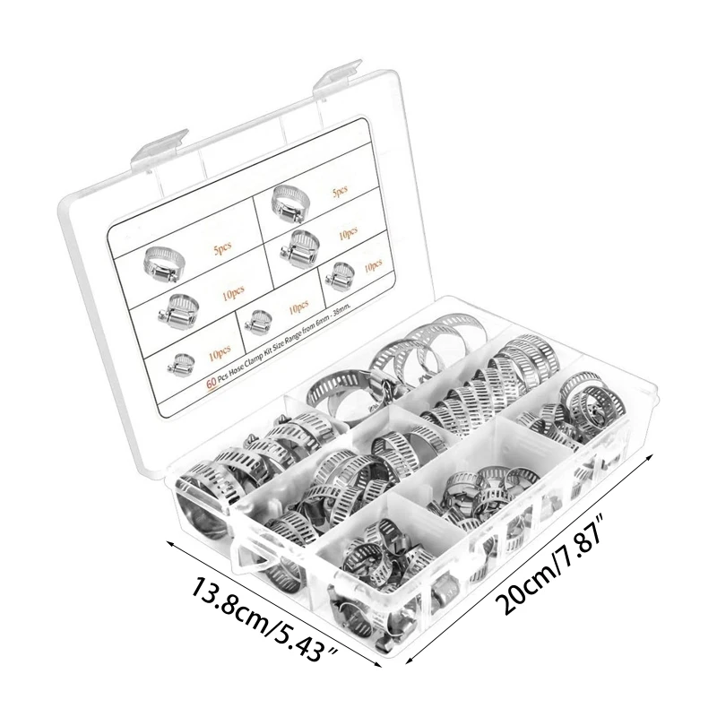 Mới Bộ 60 Thép không gỉ Ống Kẹp Có Thể Điều Chỉnh Con Sâu Gear Ống Kẹp Assortment Bộ Nhiều Đường Ống Cơ Khí Ô Tô