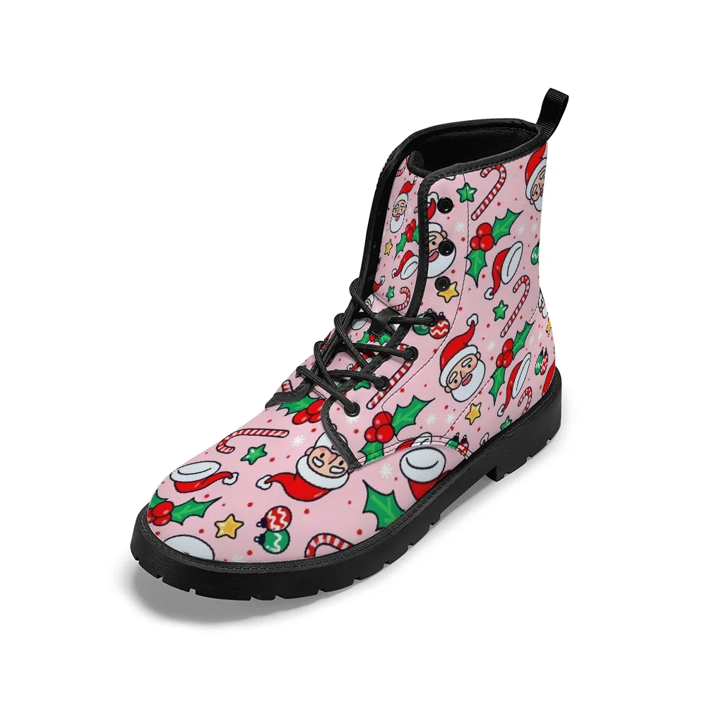

Pink Christmas print mid-calf boots for men and women, perfect for autumn and winter.
