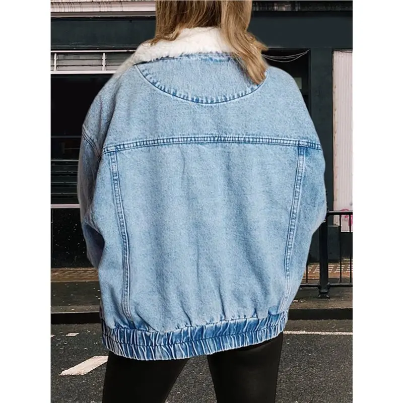 سترة ABJO-Women الدافئة من قماش الدنيم معطف جينز للأصدقاء سترة سائق الشاحنة #2