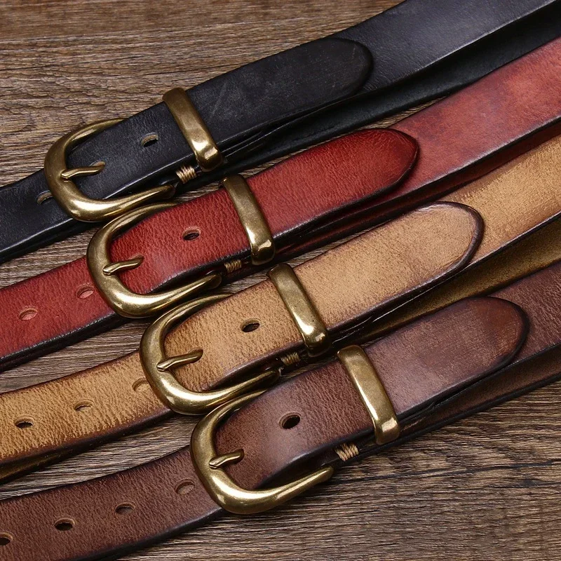 3.3cm Fashion Genuine Leather Pin Buckle Men\'s Belt Retro Korean Pure Cowhide Jeans Belts for Women Luxury Designer Cowboy