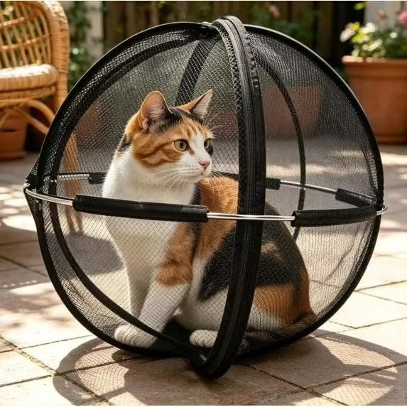 Portable Outdoor Cat EnclosureMesh Ball Cat Cage,Lightweight Pop-Up Safe Enclosure for Indoor Lawn Travel