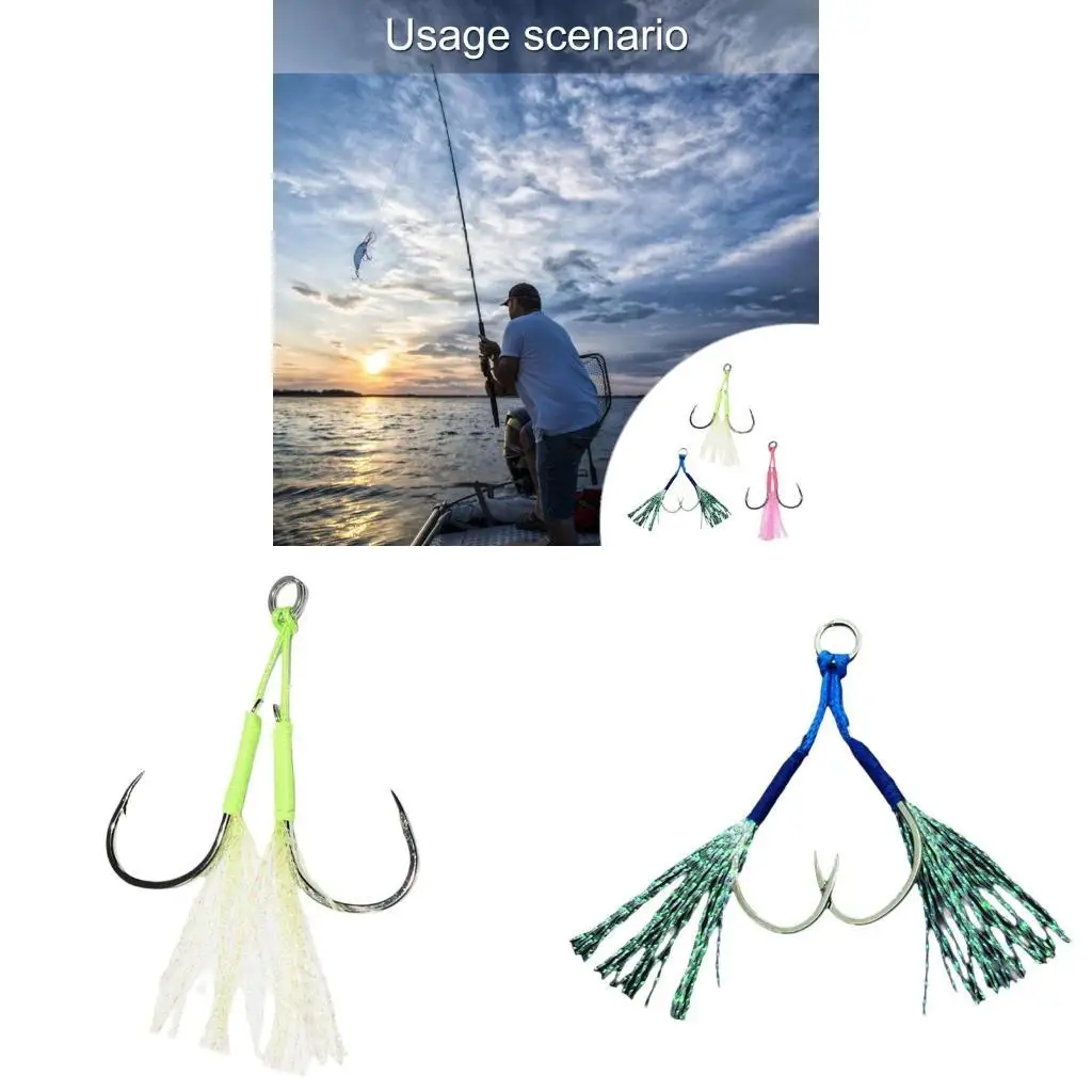 

R6FE 20 шт., наборы двойных крючков для рыбалки, джиги, светящийся крючок, аксессуары для рыбалки