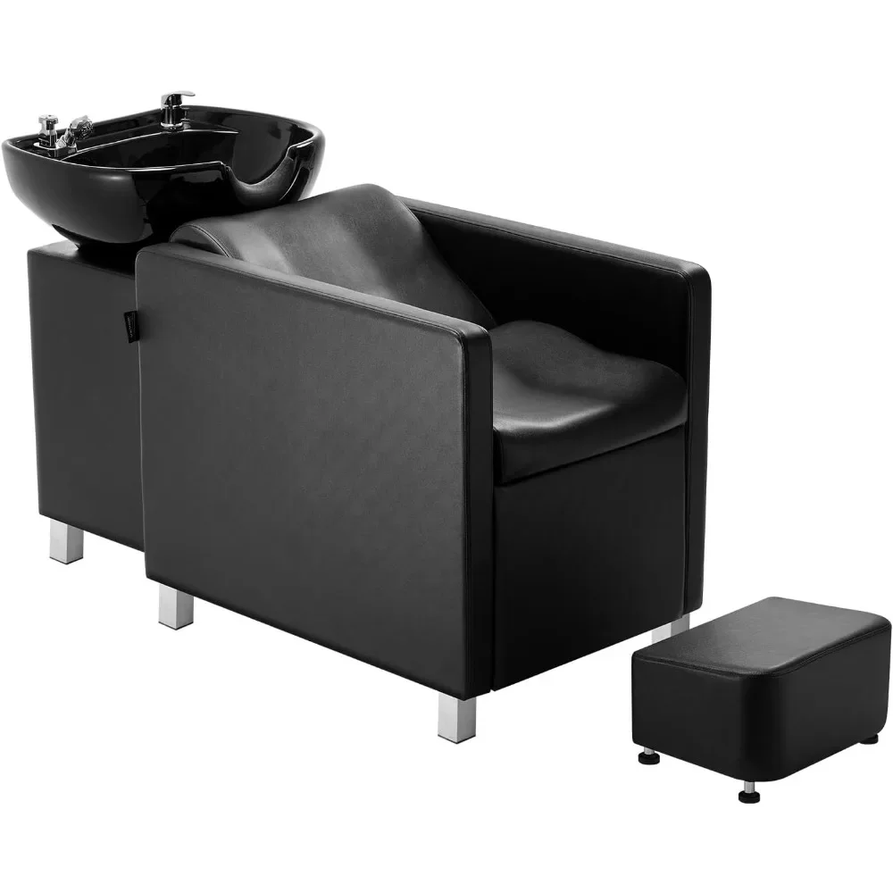 

Shampoo Backwash Chair, 661.4LBS Hair Salon and Spa Shampoo Station Shampoo Bowl and Chair, Wide Footstool and Ceramic Bowl