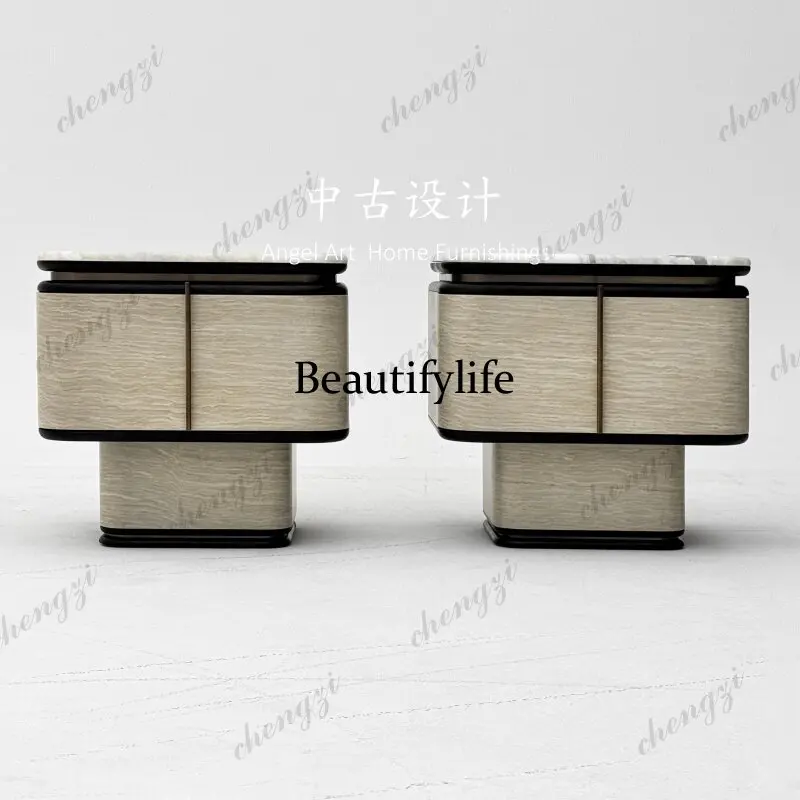 Medieval style light luxury designer model room marble countertop household bedroom drawer bedside table square locker