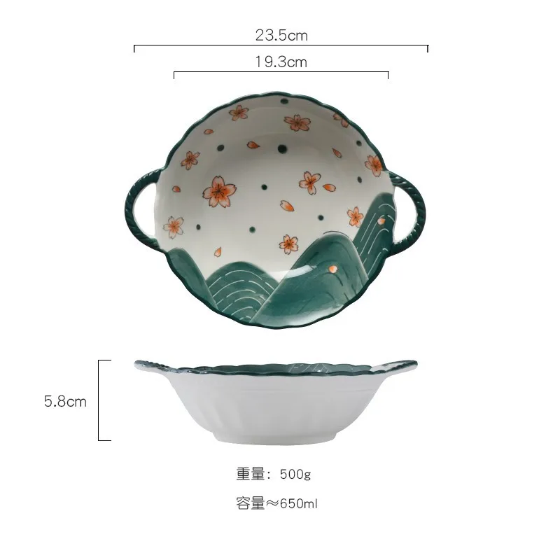 700ml Japanese Household Noodle Bowl Ceramic Soup Bowl With Handle Salad Pasta Bowl Kitchen Tableware Microwave Oven Bakware