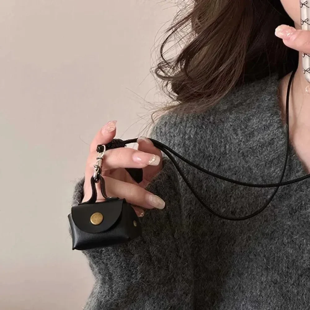 New Leather Hanging Neck Coin Purse Gifts Pendant Long Sweater Chain Headphone Bag Women