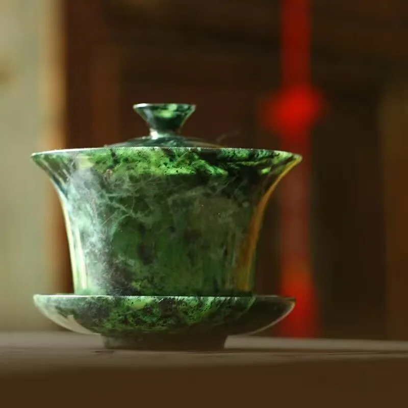 

Tibetan black jade medicine king stone tea cup master cup teapot covered bowl kung fu tea set