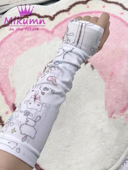 Mikumn 하라주쿠 Y2k 일본 카와이 프린트 긴 장갑 보호 팔 슬리브 여름 선 스크린 아이스 실크 커버 핑거리스 장갑