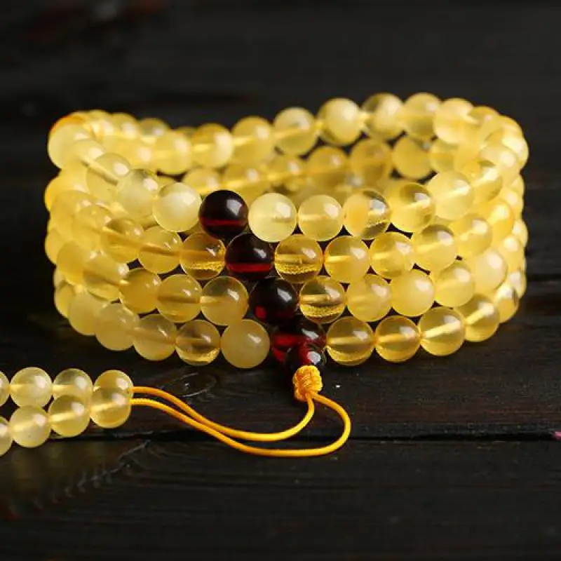 100% Natural Amber Bracelet Mala Beads 108 Necklace Men Women Genuine Baltic Amber Multilayer Tassel Charm Buddha Bead Bracelets