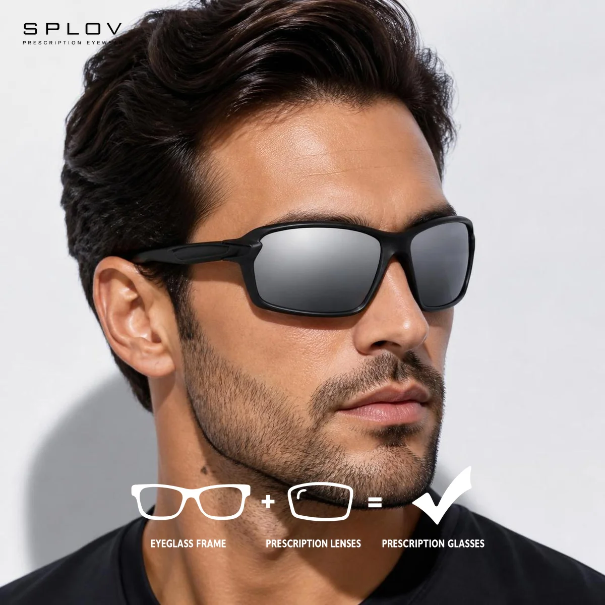 SPLOV Rectangular Prescription Sports Sunglasses Professionally Customized Progressive Polarized Prescription Glasses