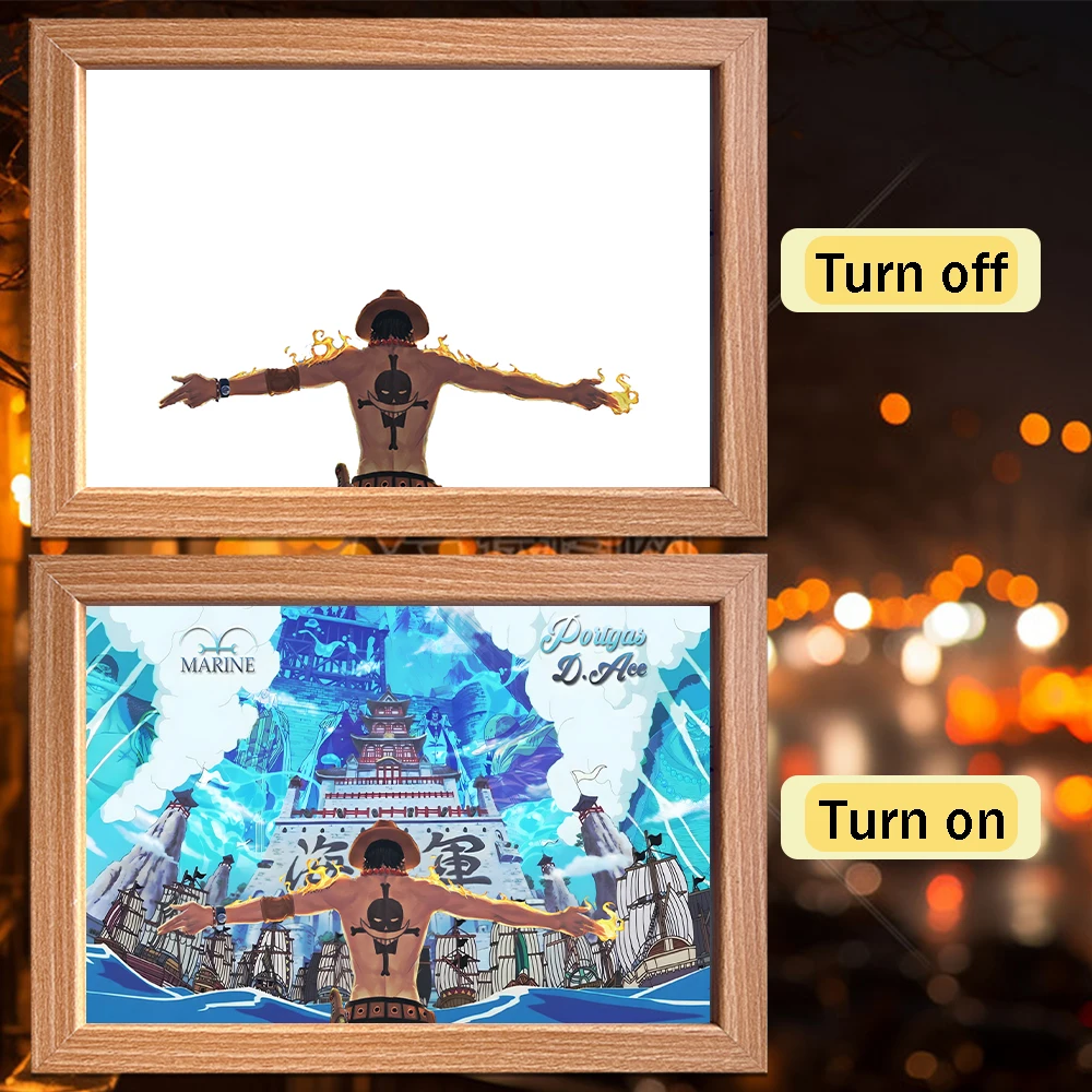

Anime Light Painting Photo Frame One Piece Luffy Zoro LED Night Light Birthday Gifts Manga Bedroom Decor Original Art Moon Lamp