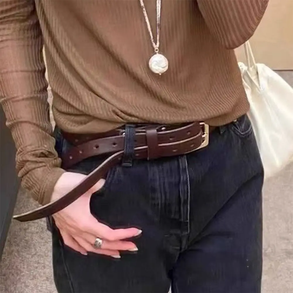 

New PU Leather Double-Breasted Belt Personalized Retro Leather Belt Y2K Hiphop Jeans Belt