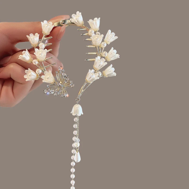 White Lily Of The Valley Antique Hair Accessories Tassel Hanfu Fairy Hair Clip Fairy Lily Of The Valley Flower Hair Clip Jewelry