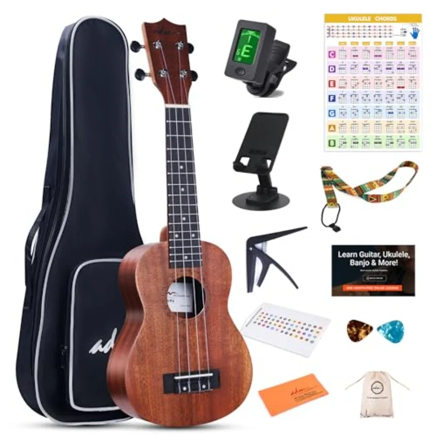 

Soprano Ukulele Beginner Kit Mahogany Hawaiian Wood Ukelele Bundle with Free Starter Lessons for Beginners Students and Adults