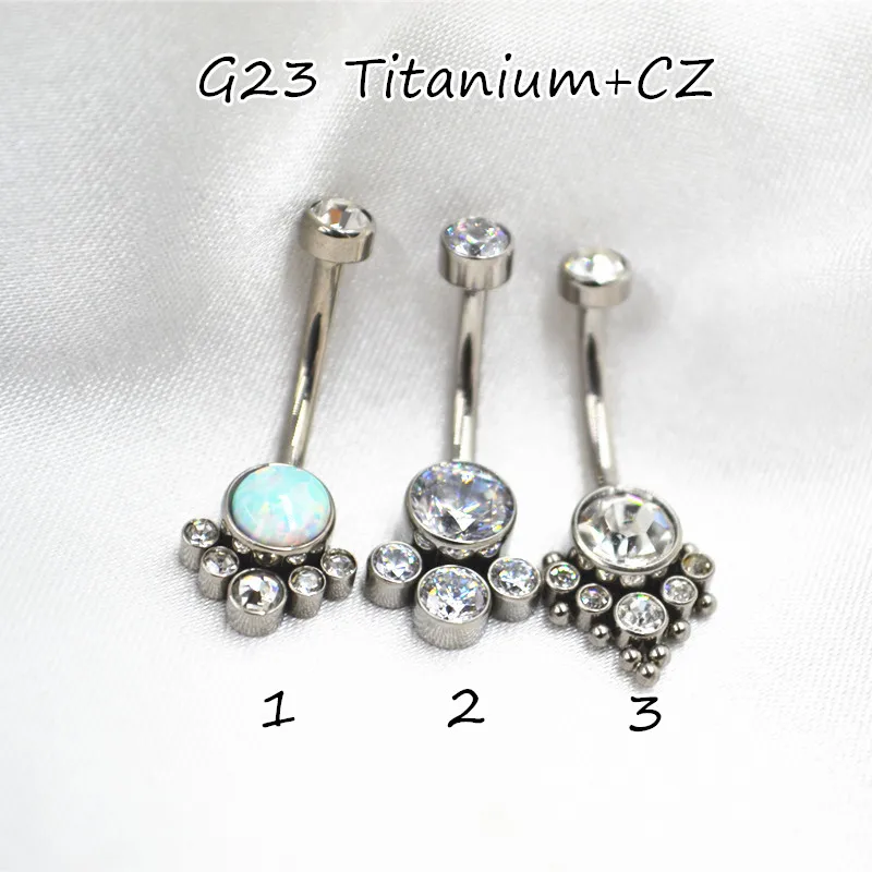 10PCSG23 Titanium ASTM F136 CZ Opal Smart Navel Belly Button Body Piercing Curve Barbells Belly Rings
