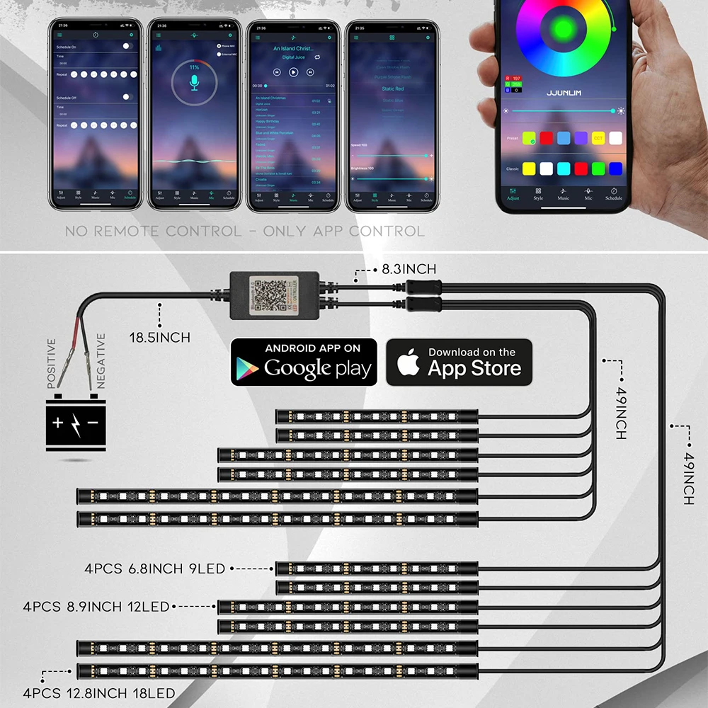 RGB LED Atmosphere Ambient Light Kit W/ APP Music Control Flexible Waterproof Neon Strip For Car Motorcycle Decorative Lamp 12V image 6