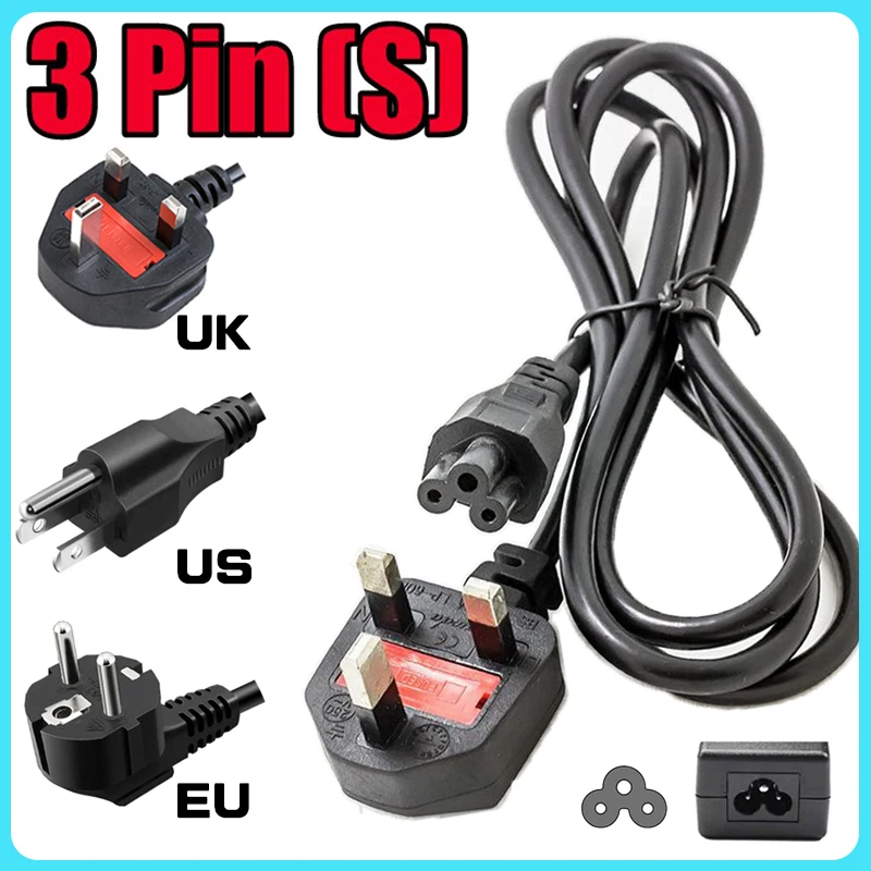 【Fast Delivery】AC Power Cable C5 Universal 3 Prong AC Laptop Power Cord Charger Cable For AC Adapters PC Laptop TV LCD Monitor