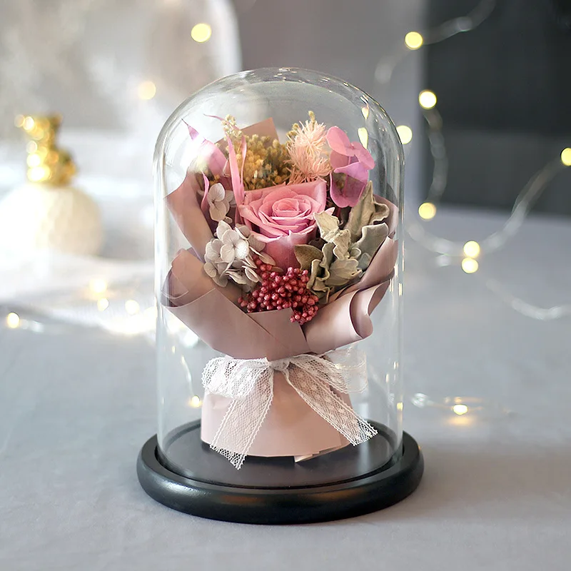 Eternal Rose in Glass Dome Home Decoration Dry Flower with Lights Galaxy Cover Valentine's Day Gift for Girlfriend's Christmas