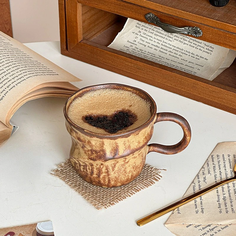 

Coarse pottery kiln glazed ceramic mug, special-shaped coffee latte cup